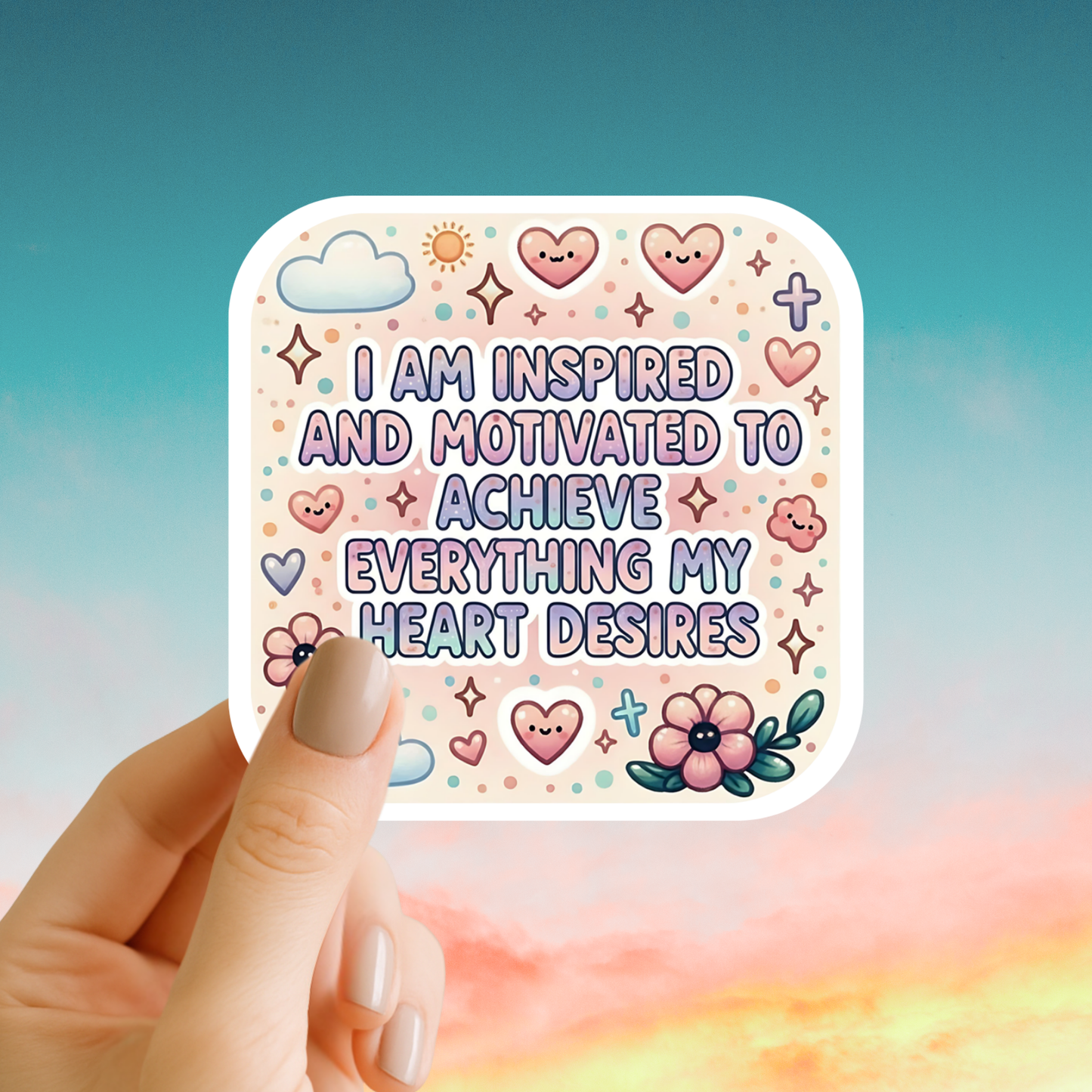 I am inspired and motivated to achieve everything my heart desires – Affirmation Sticker