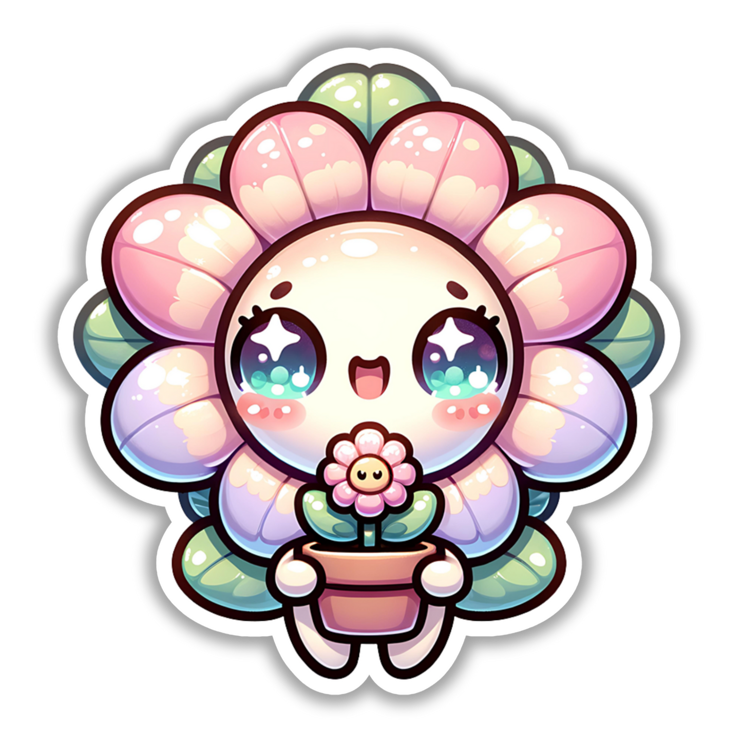 Eden Bloom Faith Friends Sticker by Harrison House Co – Flower Angel holding a potted plant