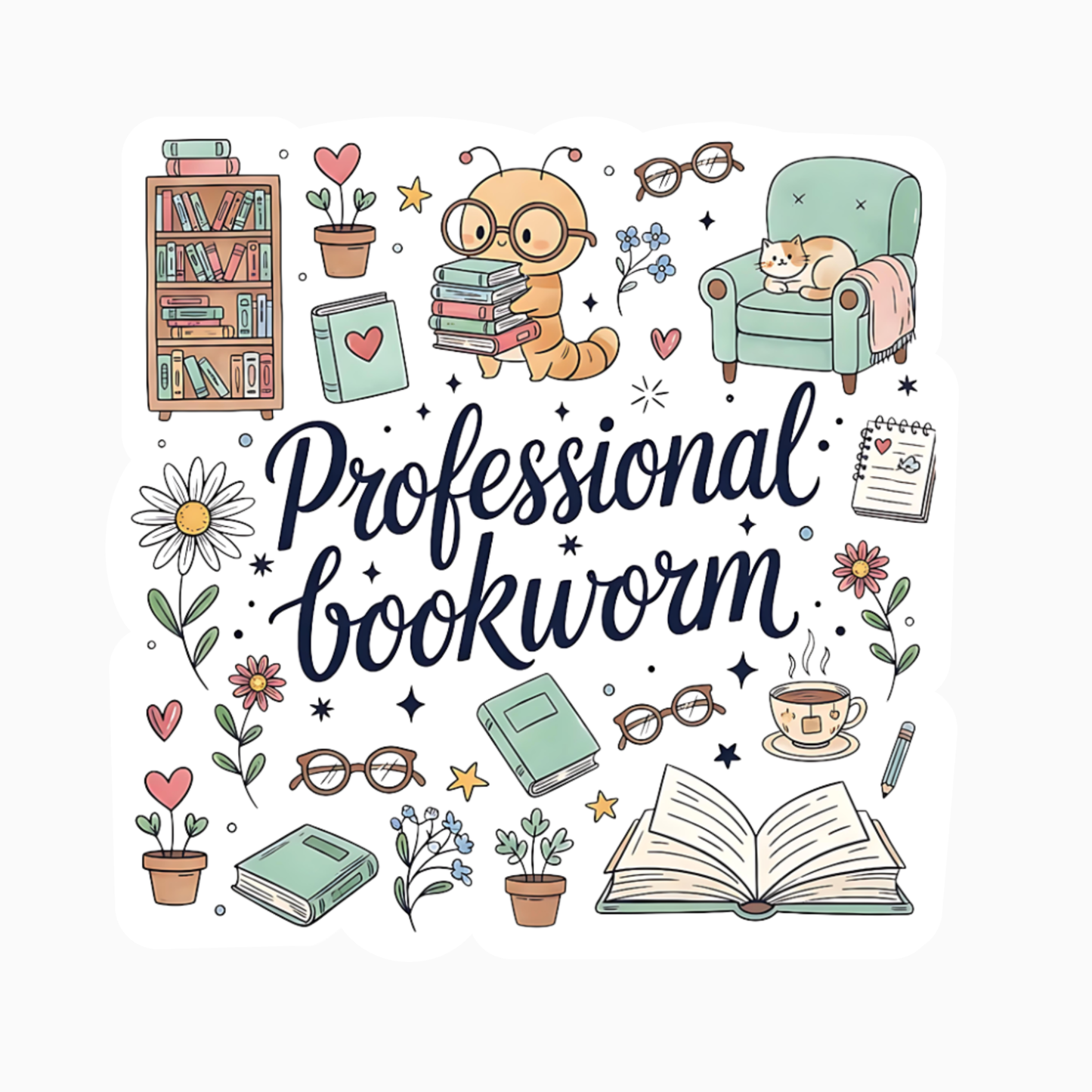 Professional Bookworm – Cute Book Lover Vinyl Sticker