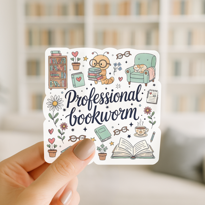 Professional Bookworm – Cute Book Lover Vinyl Sticker