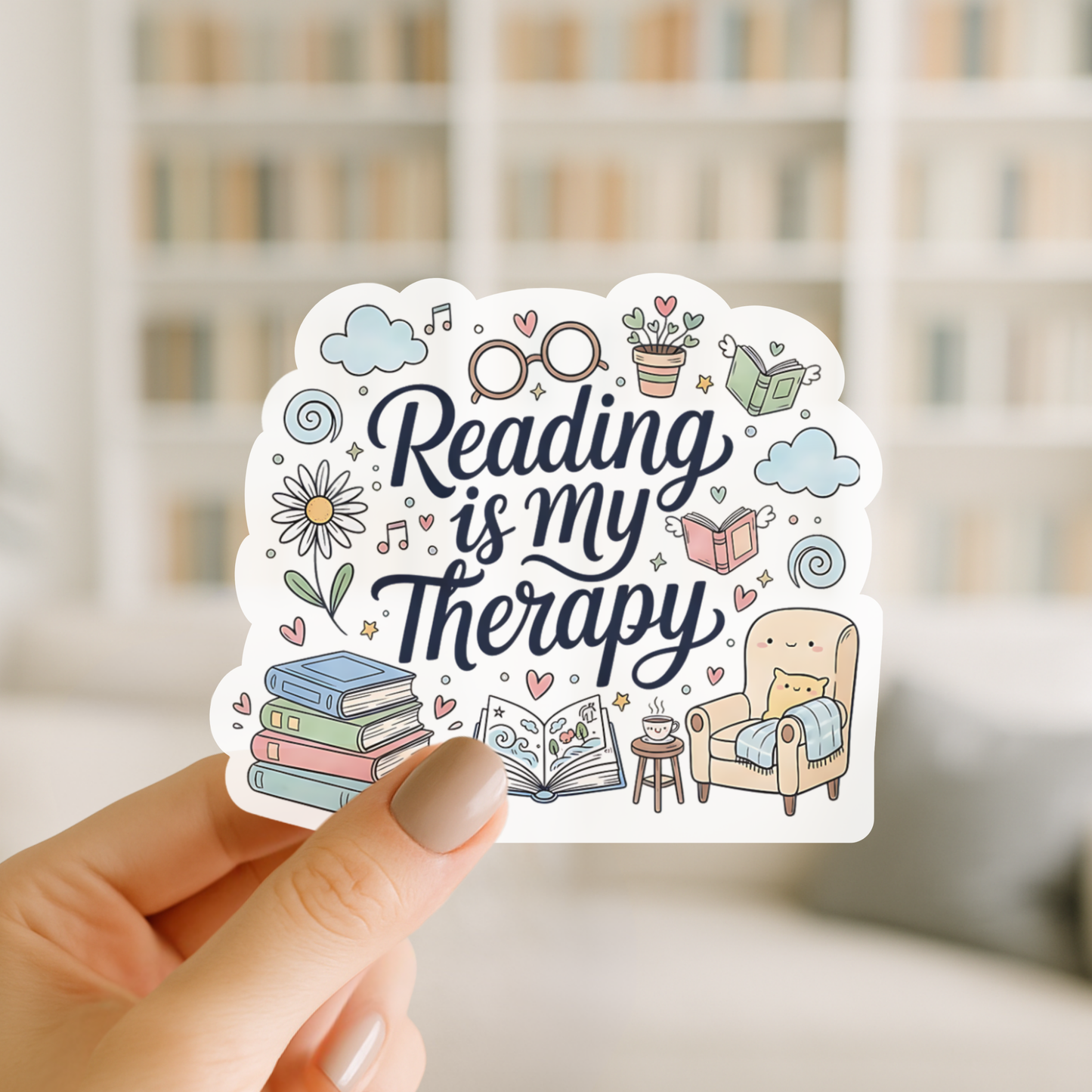 Reading Is My Therapy – Self-Care Book Lover Vinyl Sticker