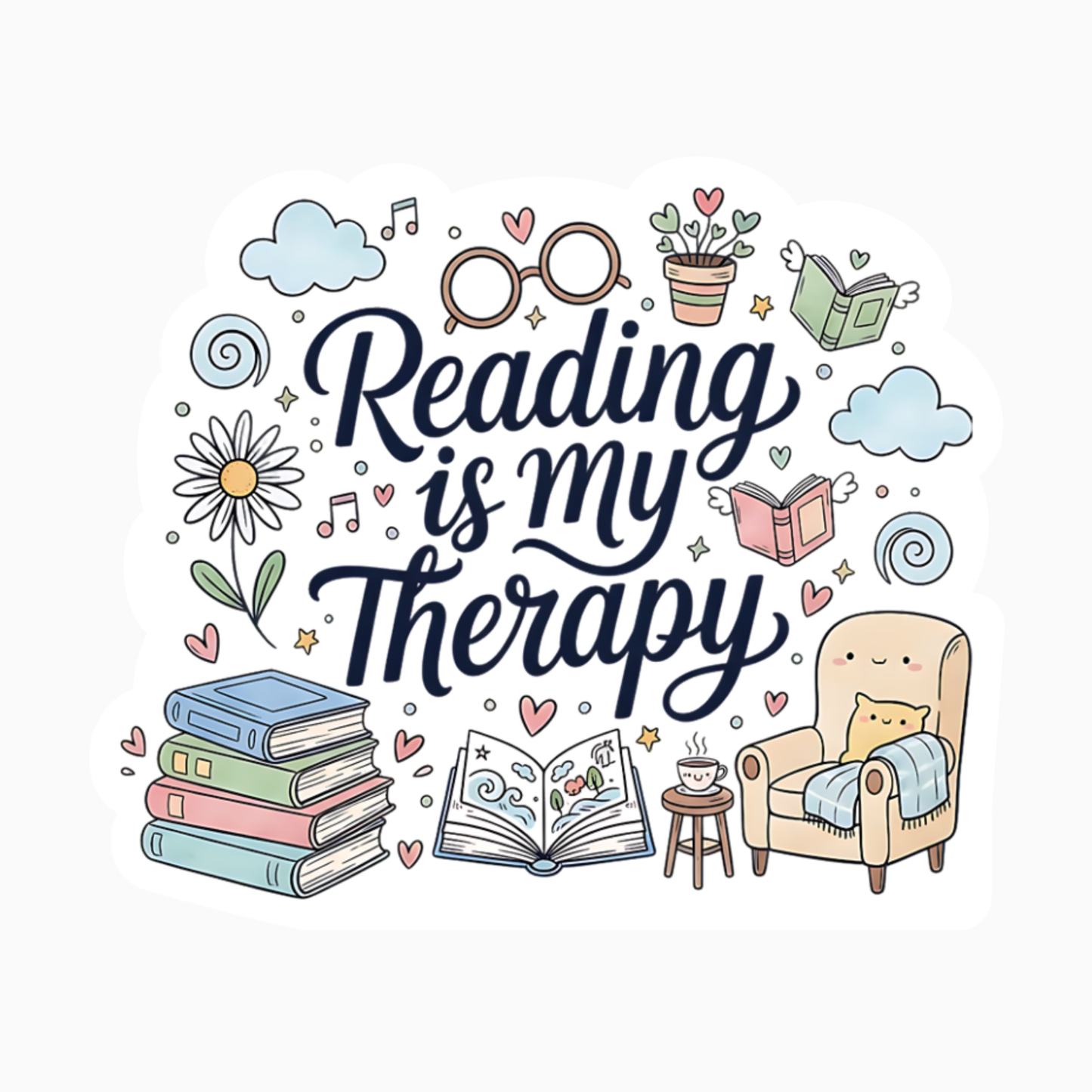Reading Is My Therapy – Self-Care Book Lover Vinyl Sticker